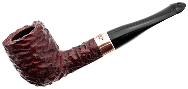 Rusticated tobacco pipe with black stem 
