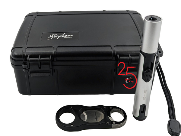 Brigham 14cc Travel Humidor Gift Set (Comes with Punch Cutter and Lighter!)