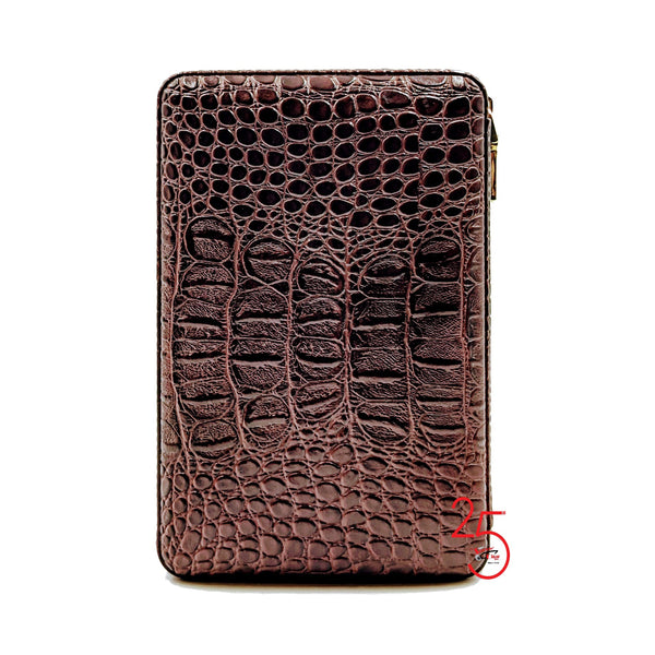 Brown crocodile texture leather case on a white background