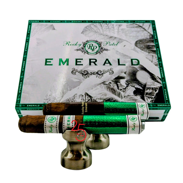 Cigar packaging with 'Rocky Patel Emerald' branding on a white background