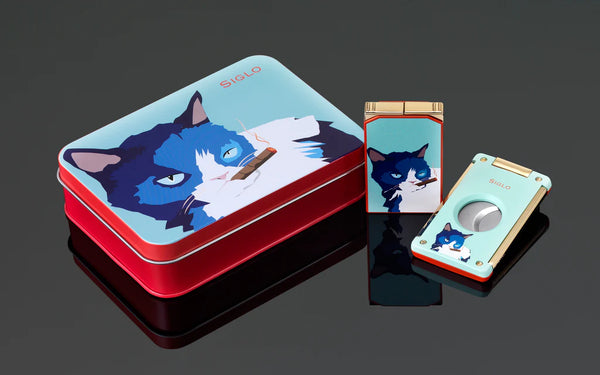 Siglo Grumpy Cat  Blue / Red Lighter and Cutter Set