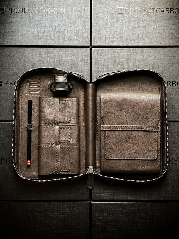 Project Carbon Cigar Case Brown leather (Espresso) (with Side Handle + Boveda Sleeve)