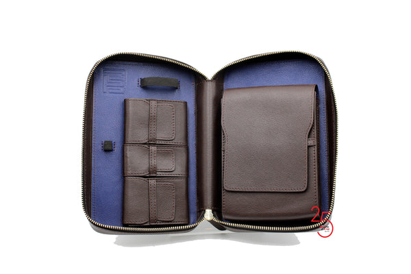 Project Carbon Cigar Case Brown/Blue Leather (with side Handle + Boveda Sleeve)