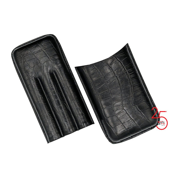 Black Crocodile leather 3 Finger Cigar Cases With Cutter