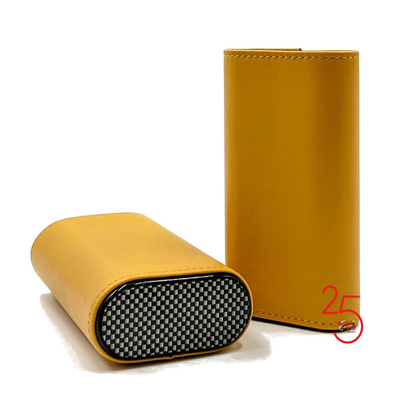 Sikarlan 3 Finger Yellow and Carbon Fiber Cigar Case