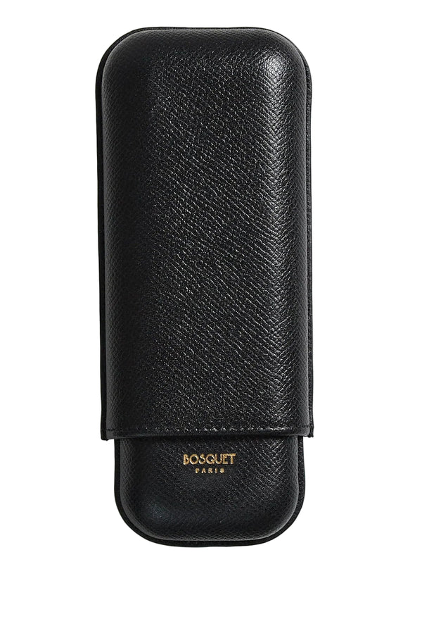 Bosquet Rectangular Two Cigar Black Leather Case
