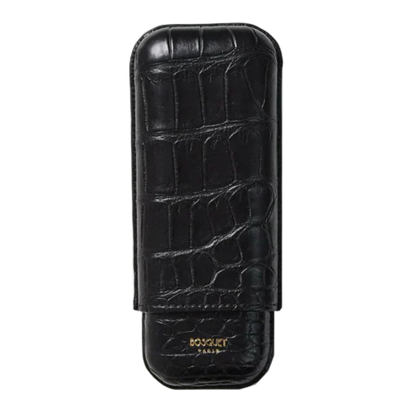 Bosquet Rectangular Two Cigar Black Crocodile Case