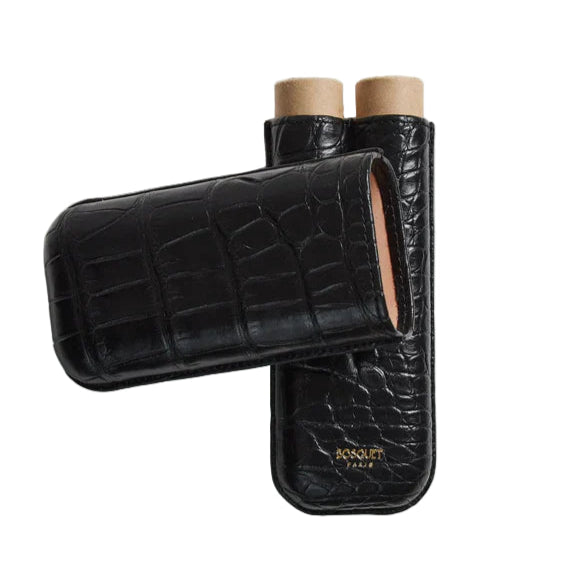 Bosquet Rectangular Two Cigar Black Crocodile Case