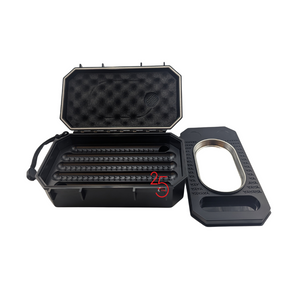 Black 10 Cigar Travel Humidor with multiple compartments on a white background