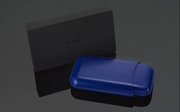 Blue Siglo case on a dark background