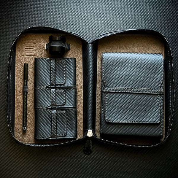 Project Carbon Cigar Case Black/Brown Carbon (with Side Handle + Boveda Sleeve) - TSC Inc. Project Carbon Project Carbon