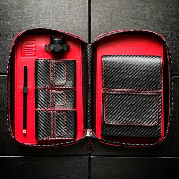 Project Carbon Cigar Case Black/Red Carbon (with Side Handle + Boveda Sleeve) - TSC Inc. Project Carbon Project Carbon