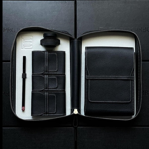 Project Carbon Black/White Leather Cigar Case (with side Handle + Boveda Sleeve) - TSC Inc. Project Carbon Project Carbon