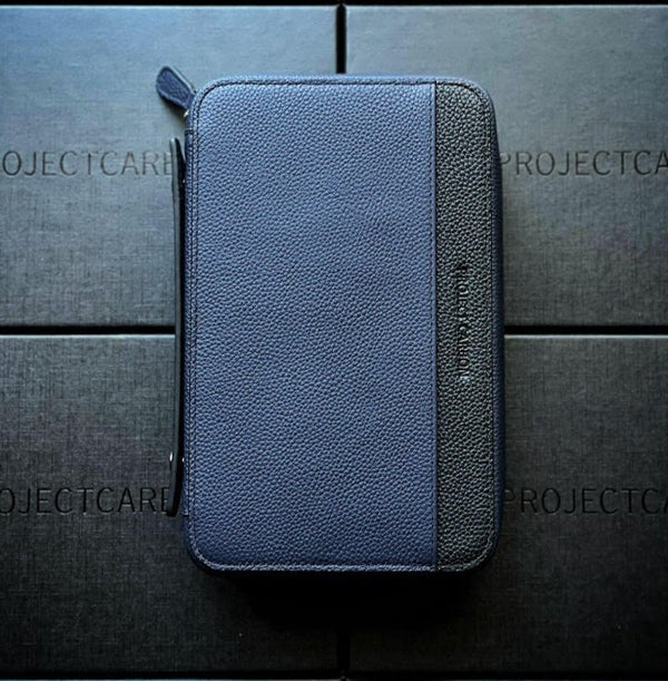 Project Carbon Blue Black Leather Cigar Case (with side Handle + Boveda Sleeve) - TSC Inc. Project Carbon Project Carbon