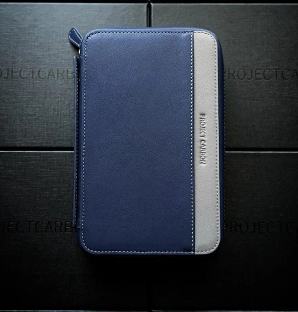 Project Carbon Blue/Grey "Navy Grey Diver" Leather Cigar Case (with side Handle + Boveda Sleeve) - TSC Inc. Project Carbon Project Carbon