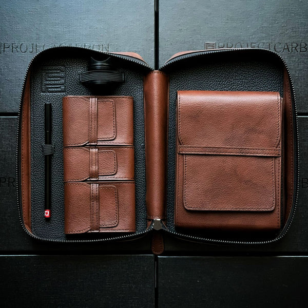Project Carbon Case Brown/Black Leather (with side Handle + Boveda Sleeve) - TSC Inc. Project Carbon Project Carbon