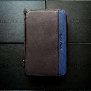 Project Carbon Cigar Case Brown/Blue Leather (with side Handle + Boveda Sleeve) - TSC Inc. Project Carbon Project Carbon