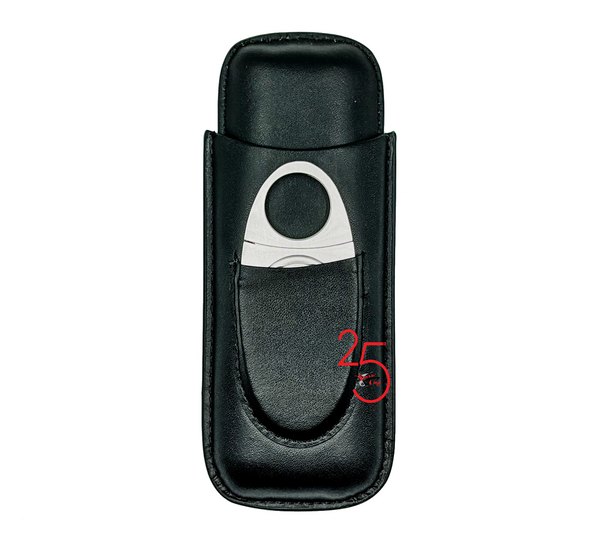 Black Leather 2 Finger Cigar Case with FREE Cutter ($24.99 Value).