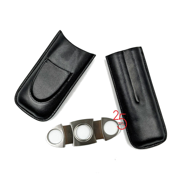 Black Leather 2 Finger Cigar Case with FREE Cutter ($24.99 Value).