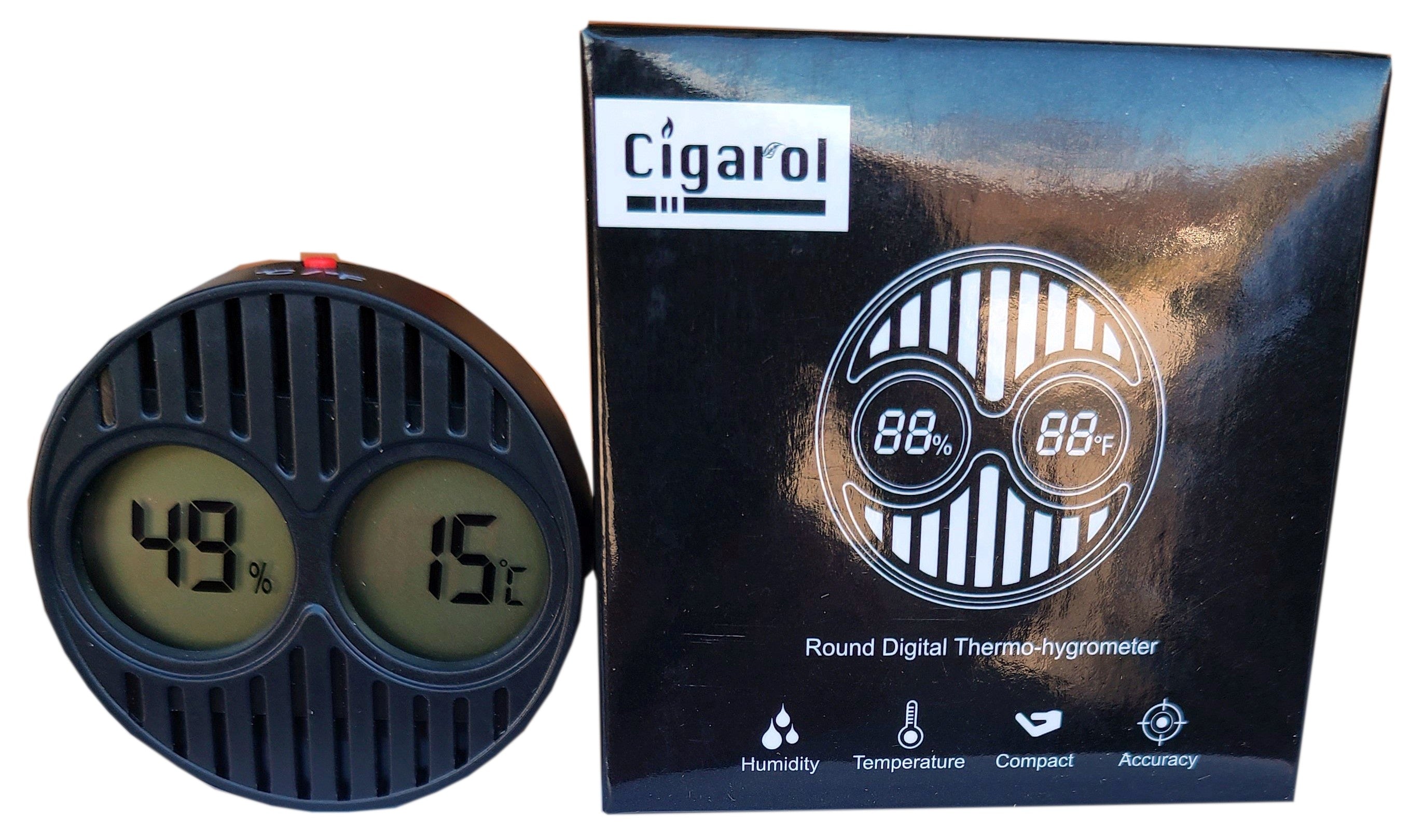 Temperature Humidity Meter, Embedded Hygrometer Intelligent Detection Round  Compact with Rubber Ring for Cigar Box
