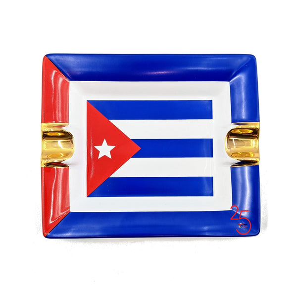 Cuban Flag Two Cigar Ceramic Ashtray