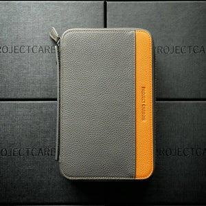 Project Carbon Dark Grey/Mustard Leather Cigar Case (with side Handle + Boveda Sleeve) - TSC Inc. Project Carbon Project Carbon