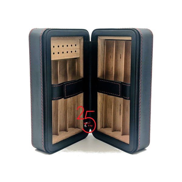 Black Leather and Wood 6 Cigar Travel Case - TSC Inc. The Smokin' Cigar Inc. Accessories