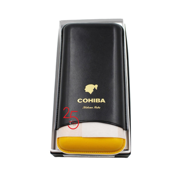 Cohiba Leather 3 Cigar Case Black/Yellow Classic