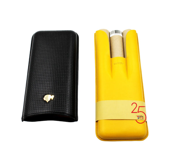 Cohiba Leather 3 Cigar Case Black/Yellow