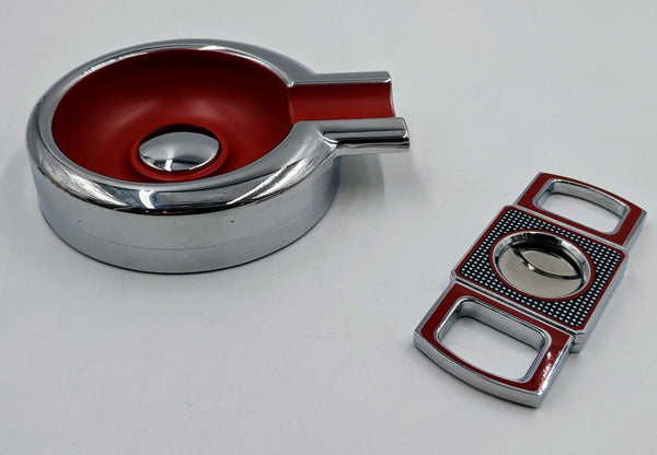 Red Single Cigar Ashtray and Cutter Gift set