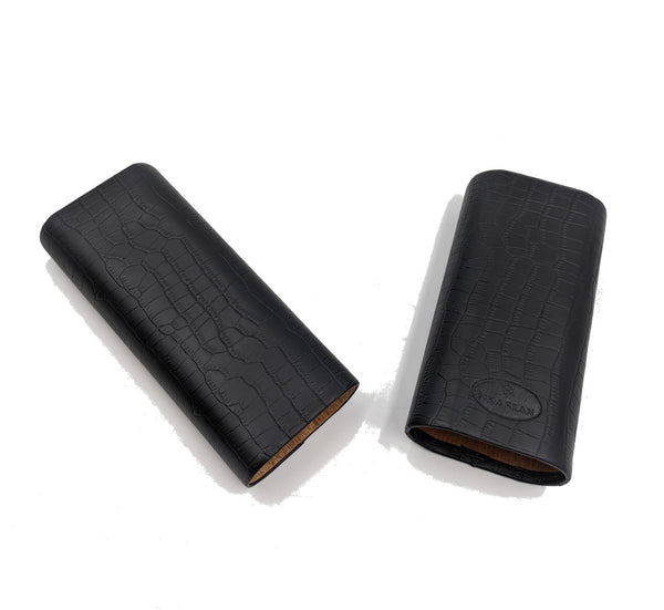 BlackCrocodile leather Two Finger 60 Ring Cigar Case. - TSC Inc. The Smokin' Cigar Inc. Accessories